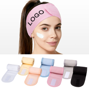 عصابات رأس نسائية مخصصة بشعار مطرز، عصابات شعر قطنية للتنظيف وغسل الوجه في السبا مع فيلكرو - Product Image 1