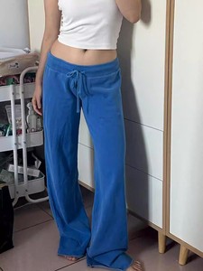 <span class=keywords><strong>Pantaloni</strong></span> Sportivi BM Fashion a Vita Alta Elasticizzata, Blu con Risvolto, Vestibilità Regolare, Gamba Larga Vintage, Asciugatura Rapida per Donne - Product Image 6