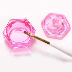 Offre Spéciale : Tasse de Lavage pour Pinceaux de Nail Art avec Couvercle Diamant Rose, Récipient en Verre Hexagonal en Acrylique pour Liquides de Nail Art - Product Image 1