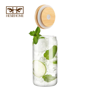 Copo Hxglass com Tampas de Bambu e Canudos, Embalagem Individual, MOQ=1, Preço de Atacado, Copos Pré-Perfurados com Efeito Globo de Neve - Product Image 1