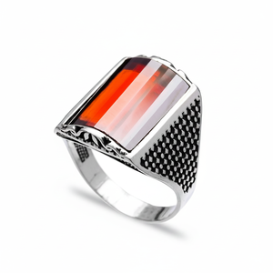 Garnet Gemstone Triangle Cut Ottoman <b>Men</b> <b>Rings</b> Authentic <b>Men</b> <b>Ring</b> Wholesale Handmade 925 Sterling <b>Silver</b> - Product Image 2