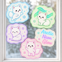 Autocollants personnalisés imperméables en PVC vinyle, motif renard arctique Kawaii, décalcomanie de fenêtre effet aurore, imprimé UV, autocollant décoratif électrostatique pour verre