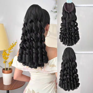 Py771 125 Perruque queue de cheval synthétique bouclée 20 pouces, grandes ondulations, extension de cheveux sans colle avec cordon de serrage pour femmes - Product Image 1