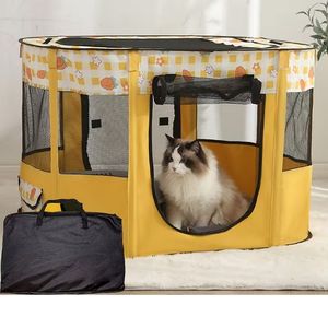 Portable Foldable <b>Cat</b> Playpen Pet Exercise <b>Kennel</b> Indoor <b>Outdoor</b> Pet Gate with Mesh Panels Carrying Handle - Product Image 2