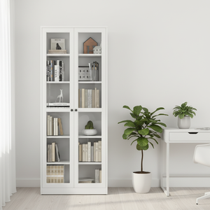 Modern Home Steel Iron Wall-Mounted Living Room <strong>Bookcase</strong> with Glass Doors Adjustable Height Storage Shelves and Back Panel - Product Image 5