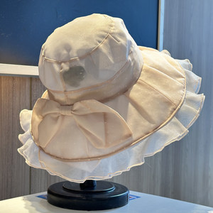 Chapeau large à la mode pour femme avec nœud, chapeau de pêcheur pour femme, chapeau de soleil à large bord avec dentelle, chapeau pare-soleil - Product Image 3