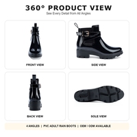 Maßgefertigte Schwarze Knöchelhohe Wellington-Stiefel für Damen Modische PVC-Regenstiefel Wasserdicht Rutschfeste Profilsohle Tägliche Pendler-Galoschen