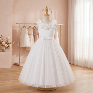 Robe de princesse rose blush pour anniversaire, faite à la main en satin, col floral, robe de bal en tulle, fleurs 3D pour filles, Tutupetti, fabriquée au Vietnam, OEM ODM - Product Image 2