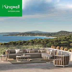 Conjunto de Sofás en Forma de L de Madera Maciza de Teca para Patio, Jardín o Parque, <span class=keywords><strong>con</strong></span> Marco de Aluminio, Impermeable, Diseño Moderno para 6 Personas - Product Image 2