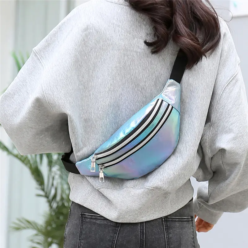 Mode Double Cross body Layer Reiß verschluss Sport Holo graphic Wasserdichte Oxford Stoff Taillen tasche Reiß verschluss Brust Gürtel tasche Für Frauen Männer