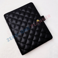 Vente en gros de classeur à anneaux en cuir PU noir avec enveloppes et argent Portefeuille personnalisé galet A4 A5 A6 A7