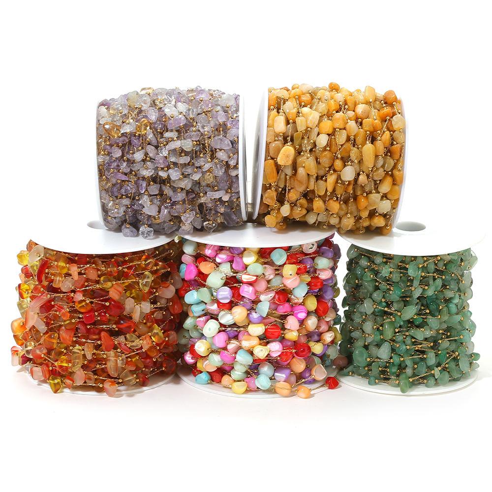 Wholesale Natural Stone Chain 4-10mm Stone Chain Gold Plated Chains Necklaces Bracelets Accessories for DIY Jewelry Making