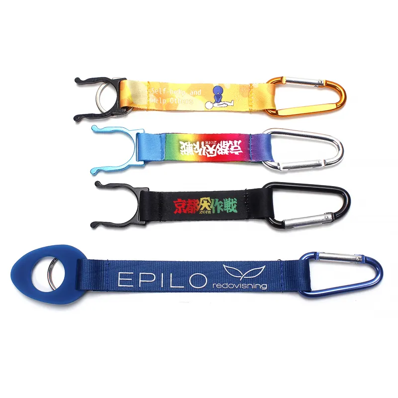 Customize Wrist Lanyards Strap Bottle Holder Polyester Short Lanyard Key Ring Holder Strap Keychain Clip