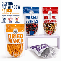 Op maat bedrukte PET stand-up pouch met venster, hitteverzegelbare ritssluiting en ophanggat voor gedroogd fruit, noten en trailmix, geschikt voor Amerikaanse merken.