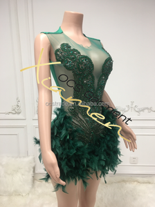 MF Fabricantes de ropa Rhinestone Sexy Cumpleaños Mujeres Pluma Vestido sin tirantes Negro Bodycon Mini vestidos - Product Image 5