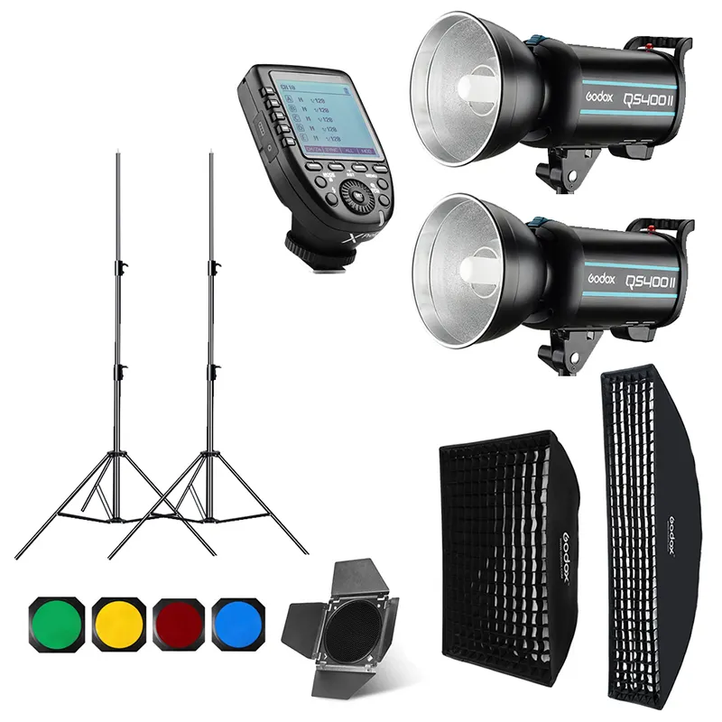 Godox QS400II 2X400Ws Đèn Flash Studio Chụp Ảnh Bộ Thu Tích Hợp Bộ Kích Hoạt XPRO + Hộp Mềm + Giá Đỡ Đèn 280Cm + Cửa Chuồng