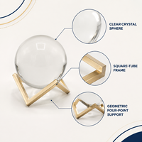 Décoration de table sphère en cristal, boule de quartz transparente, support en métal doré pour fleurs, décoration maison et bureau