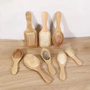 Eco-Friendly Manufacturer Airbag Comb Wooden Paddle Trapezoid Head Detangling Hair Brush Bamboo Handle Massage Hairbrush