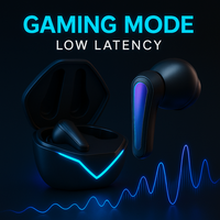 Écouteurs sans fil RGB pour jeux vidéo, écouteurs TWS à faible latence 5.3 avec basses HiFi et étui de charge