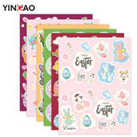 Autocollants personnalisés de Pâques découpés à la forme pour enfants, lapin de dessin animé, œuf, feuille d'autocollants en vinyle adhésif imperméable pour décorations de Pâques