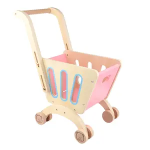 hot sale kids wooden shopping cart toys children's pink supermarket shopping trolley toys pretend play house