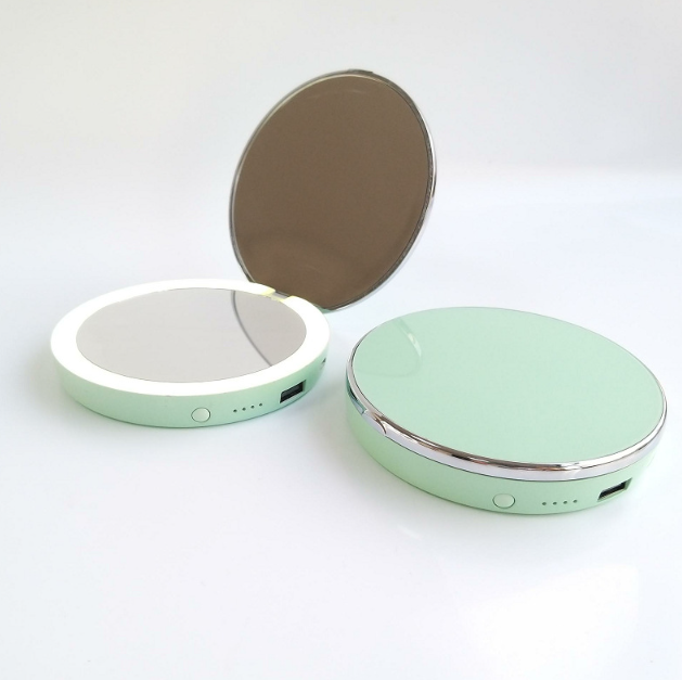 1X 3X Magnifying Round Mini LED Makeup Mirror with Power Bank 5000 MAh Charging for Phone