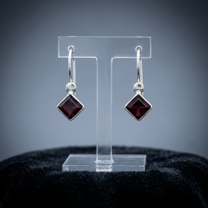 R Art Palace Silver Plated Garnet Drop Earrings Geometric Square Bezel Set Women's Classic Jewelry Gift - Product Image 3