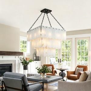 Custom Handmade Modern Luxury Brass Chandelier 20-<b>Light</b> Spanish Alabaster Pendant <b>Light</b> for <b>Dining</b> Room Villa Hotel OEM ODM - Product Image 4