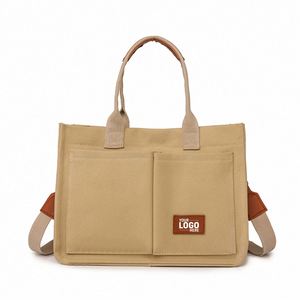 Bolso de Hombro Tipo Tote de Lona Vintage para Mujer, Venta al Por Mayor, Reutilizable, Promocional, con Dos Asas, Cierre Abierto y Bolsillos - Product Image 1