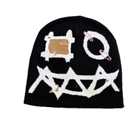 Bonnet en acrylique style Punk Grunge avec motif graphique de visage patchwork et motif de zombie souriant, unisexe, chaud pour l'hiver, streetwear
