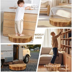 Wooden Step Stool Half Round Solid Wood For <b>Elderly</b> Doorway Bedside <b>Mobile</b> Footstool - Product Image 4