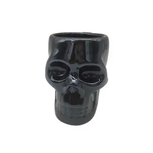 Tazas de cerámica negra para Halloween, taza de café de porcelana para decoración, cráneo