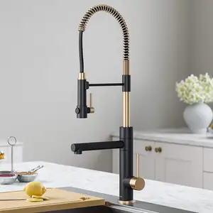 Spring kitchen stainless steel faucet double water hot and cold rotatable sink telescopic pull faucet