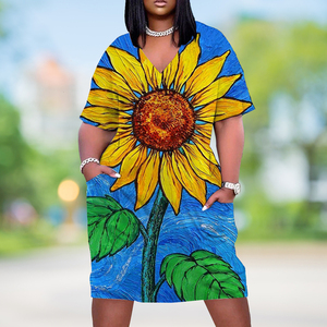 Abito da donna <span class=keywords><strong>taglie</strong></span> forti, morbido e traspirante, a mezza manica, scollo a V, lunghezza al ginocchio, linea ad A, personalizzabile con stampa, <span class=keywords><strong>abbigliamento</strong></span> casual - Product Image 3