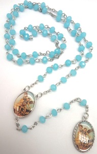 Necklace beads faceted CRYSTAL, clear blue, 4x6mm, with Catholic rosary Angel de San <span class=keywords><strong>Miguel</strong></span> Chaplet - Product Image 2
