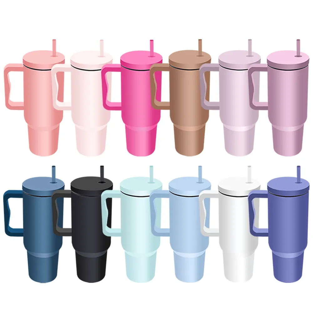 Yeni varış dökülme geçirmez seyahat kupa paslanmaz çelik yalıtımlı Trek Tumbler basit 40 oz 40 Oz Tumbler kolu ve saman ile