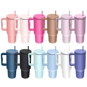 Tazza da viaggio a prova di fuoriuscita di nuovo arrivo in acciaio inossidabile isolato Trek Tumbler semplice da 40 oz 40 Oz con manico e paglia