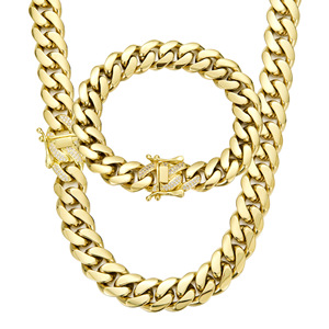 2026 New Wholesale PVD 14k Gold Metal Color Plated Hip Hop Stainless Steel 14mm Width <strong>Thin</strong> Encryption Cuban Link <strong>Chain</strong> <strong>Necklace</strong> - Product Image 1