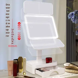 Nhà Máy Trực Tiếp Hai Mặt LED Sáng Vanity Gương Có Thể Thu Vào Máy Tính Để Bàn Trang Điểm Gương Với Điền Vào Trong Ngăn Kéo Lưu Trữ Hộp - Product Image 2