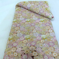 Tissu en maille africaine soluble dans l'eau, 100 % polyester tissé, brodé de perles et de sequins, pour textile de maison