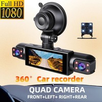 Caméra de tableau de bord de voiture à 4 canaux avec écran IPS, connexion Wi-Fi, caméra quadruple HD 1080P pour taxi, vision nocturne, DVR avec enregistrement en boucle