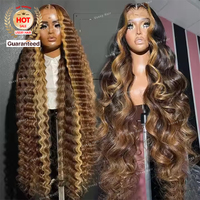 Perruques Lace Frontale en Cheveux Humains Ondulés P4/27 pour Femmes Noires, Ombré Brun Brésilien, Sans Colle