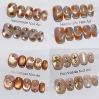 2026 Faux ongles à presser faits main, amande, courts, carrés, amusants, amovibles, réutilisables, 3D stéréo, motif dessin animé Kawaii, mignons, pour doigts