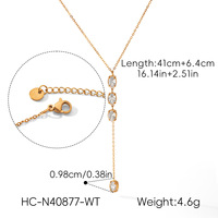 Collier en forme de Y en acier inoxydable plaqué or 18 carats, zircon blanc rose, anti-décoloration, chaîne de mode, bijoux pour femmes