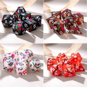 Sharp Edge Black Resin <b>Dice</b> Set 7 Piece Polyhedral DND <b>Dice</b> With Plum Blossom Pattern For Dungeons And Dragons RPG Games - Product Image 6