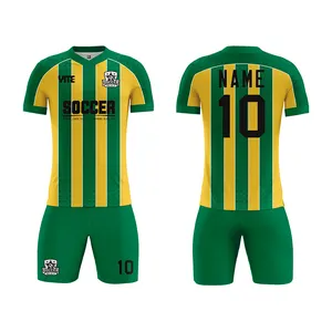 批发升华足球服男士定制足球服套装黄绿色青年足球服