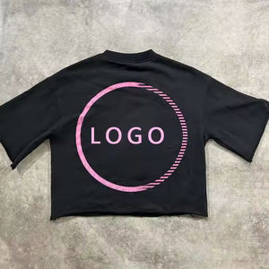 Fabricante personalizado calle Vintage patrón impresión Logo Raw Hem 100% algodón recortado camisetas - Product Image 3