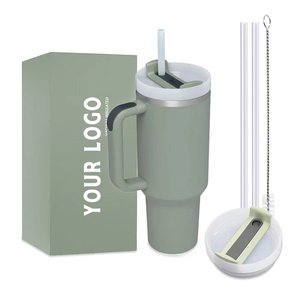 Stainless Steel Vacuum Insulated Thermos <b>with</b> Handle and Lid Leak-Proof Coffee Tumbler <b>with</b> <b>Straw</b> Customizable Printing - Product Image 4