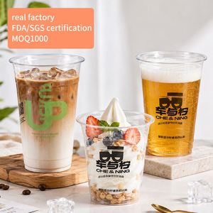 Gobelets jetables transparents en PET 32oz avec couvercles à clipser et logo personnalisé pour food truck et cuisine mobile à emporter - Product Image 1