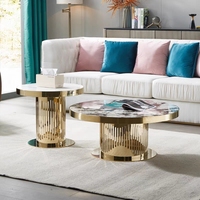 Table basse ronde de luxe italienne pour villa, salon moderne, combinaison table basse en métal et plateau en roche